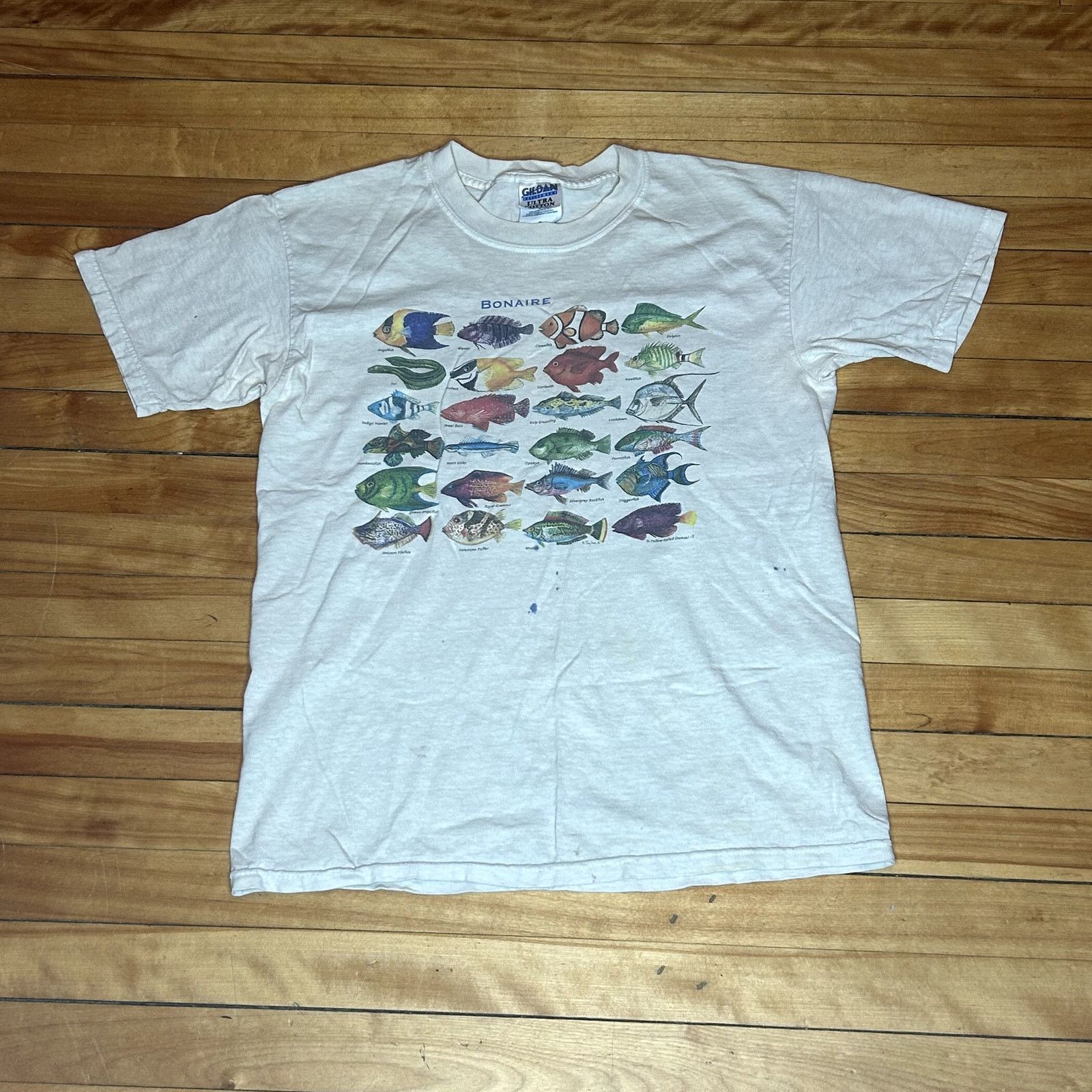 Gildan Y2k Ocean Fish T Shirt Medium Stained
