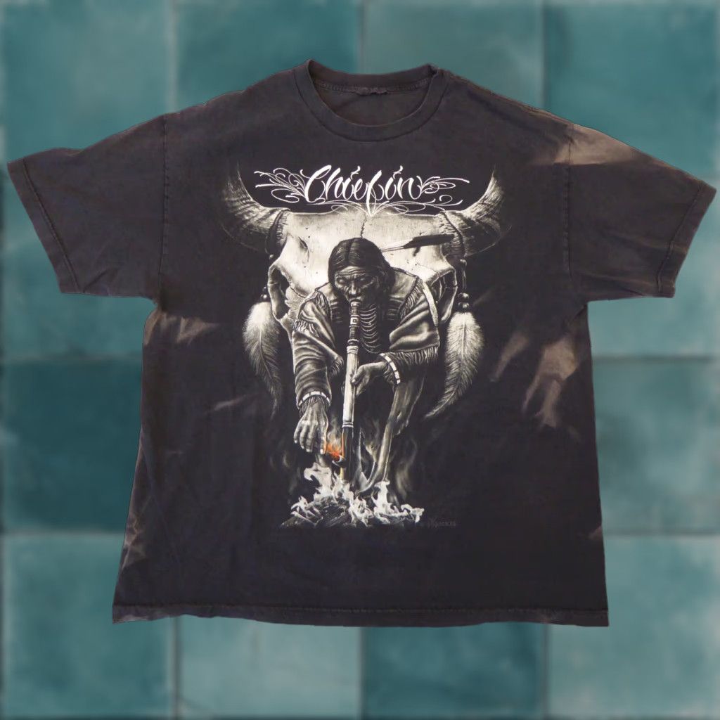 Vintage Dga Chiefin Shirt Men S Xl Black Bleached David Gonzales Art Pipe T Shirt Crew Neck Short Sl Hoodie, Sweatshirt