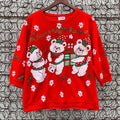 Vintage Vint 1989 Red Christmas Teddy Bear Winter Granny Sweatshirt