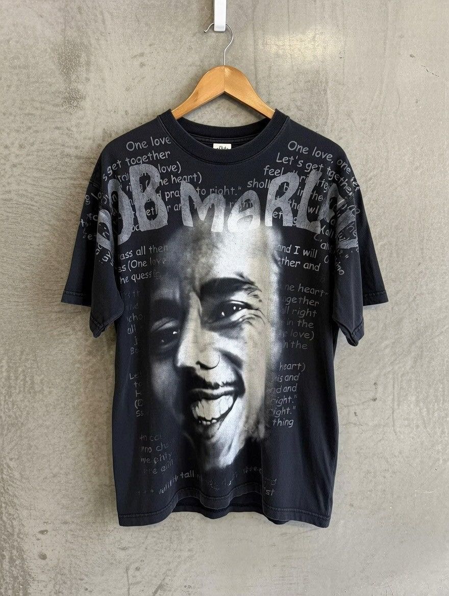 Vintage 2000s Aop Bob Marley Tee Hoodie, Sweatshirt | FlexRushtees.com