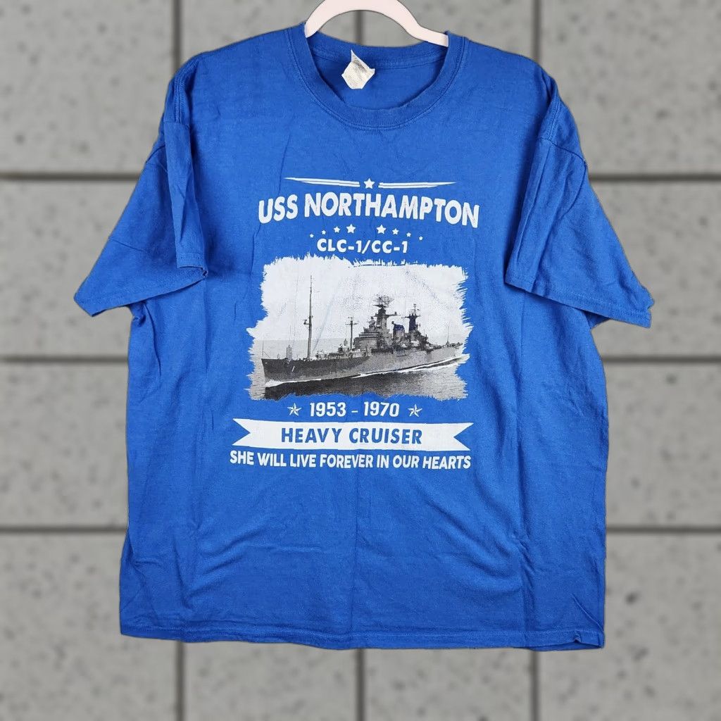 Gildan Vintage Uss Northampton Shirt Men Xl Navy Heavy Cruiser Memorial Graphic T Shirt 1950s 60s Mi