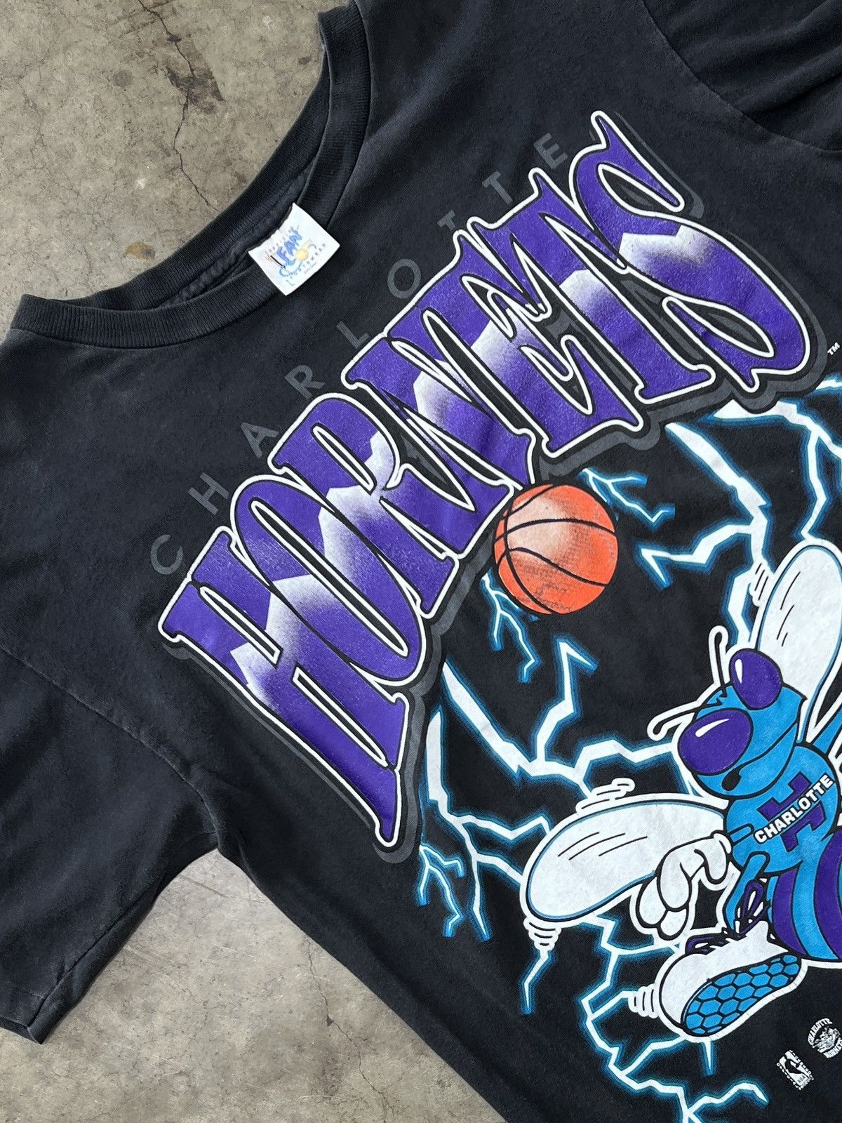 Vintage 90s Nba Charlotte Hornets Lightning Tee Large Hoodie, Sweatshirt | FlexRushtees.com