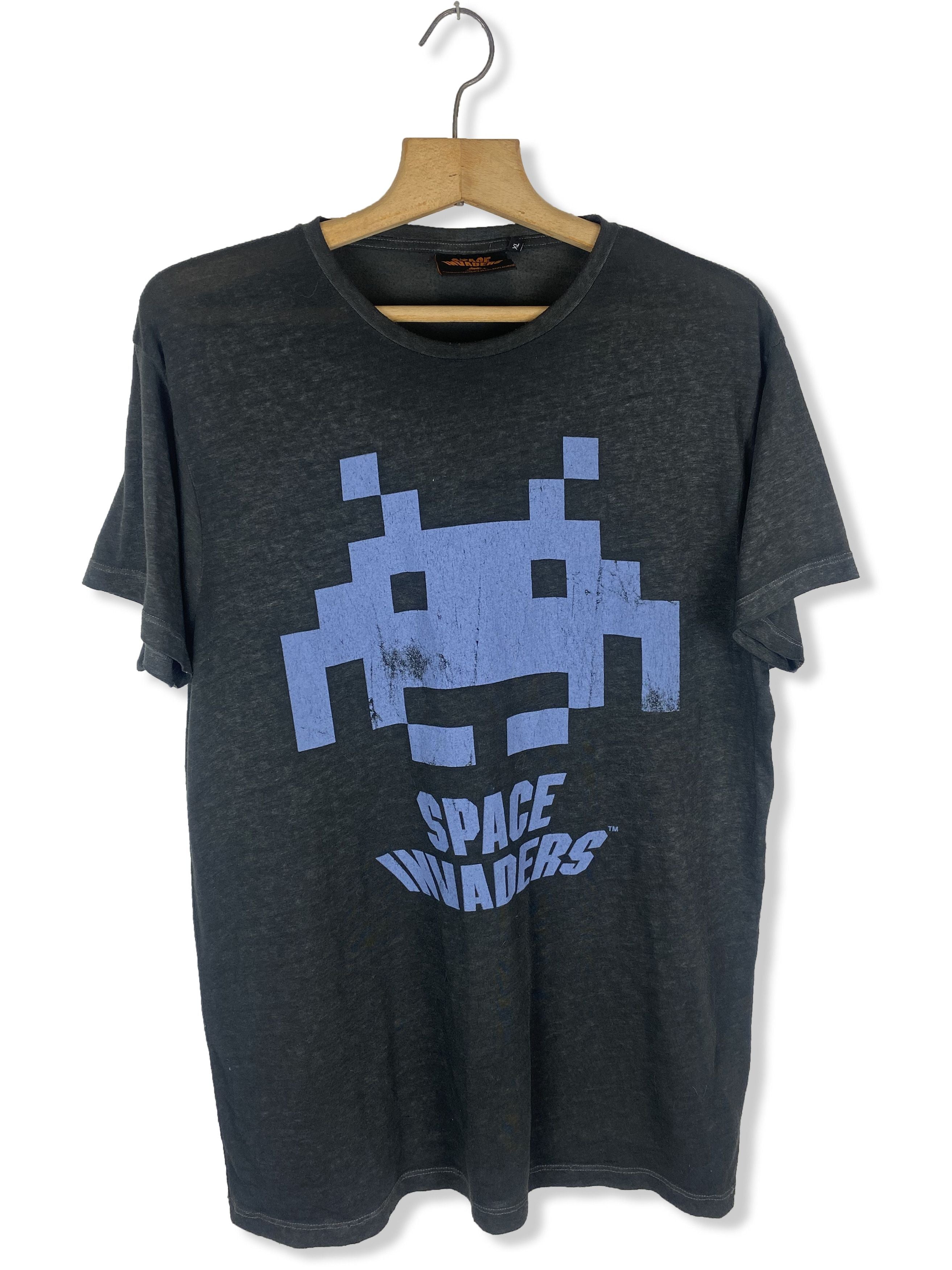Vintage Space Invaders Black Distressed T Shirt M308 Hoodie, Sweatshirt | FlexRushtees.com