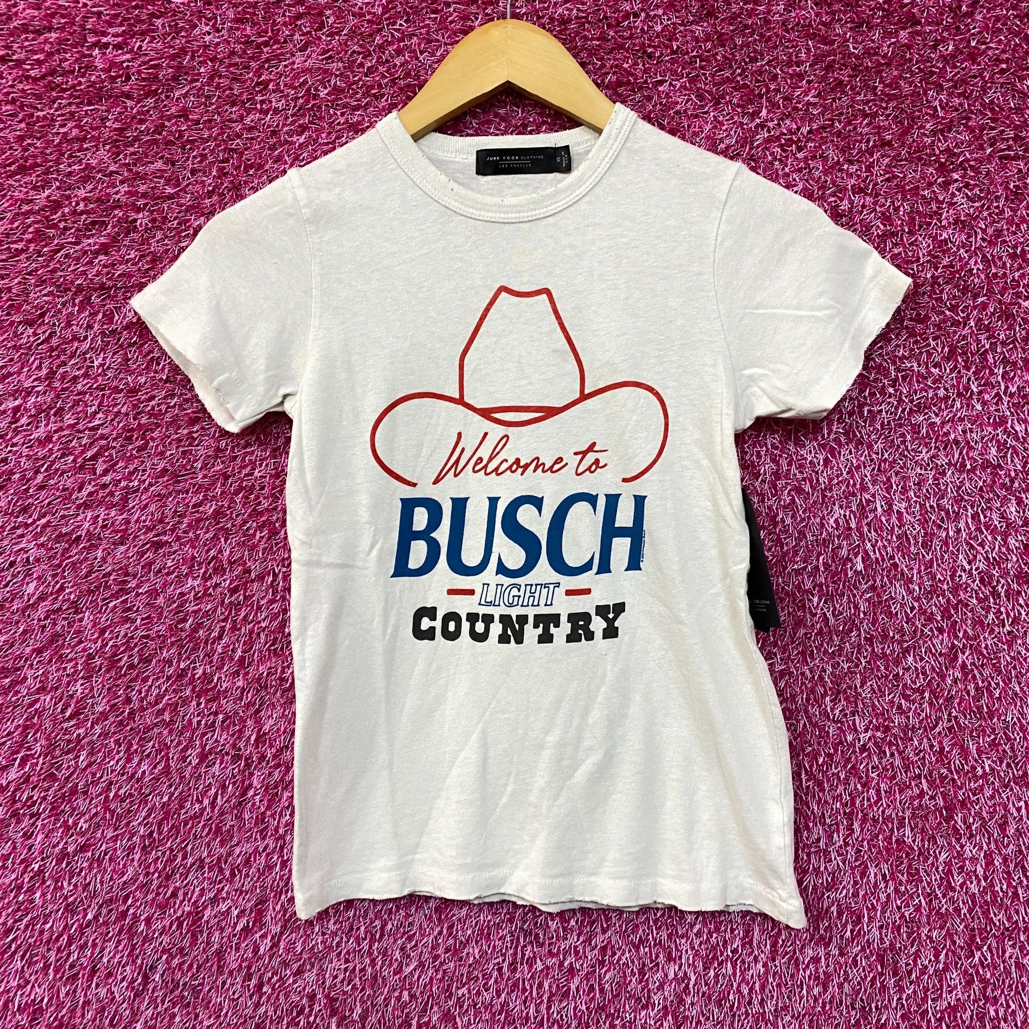 Junk Food Welcome To Busch Light Country Cowboy Hat White T Shirt Xs