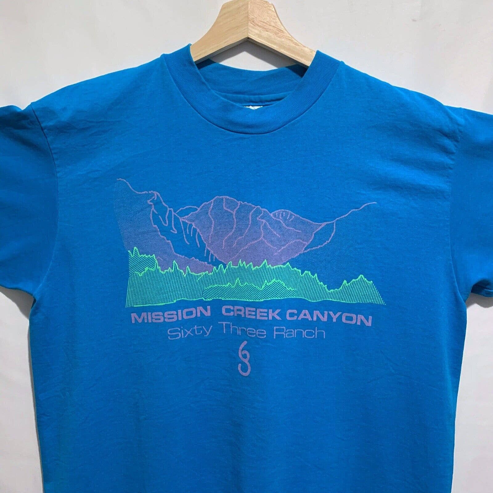 Vintage 80s Mission Creek Mountain T Shirt Medium Large Blue