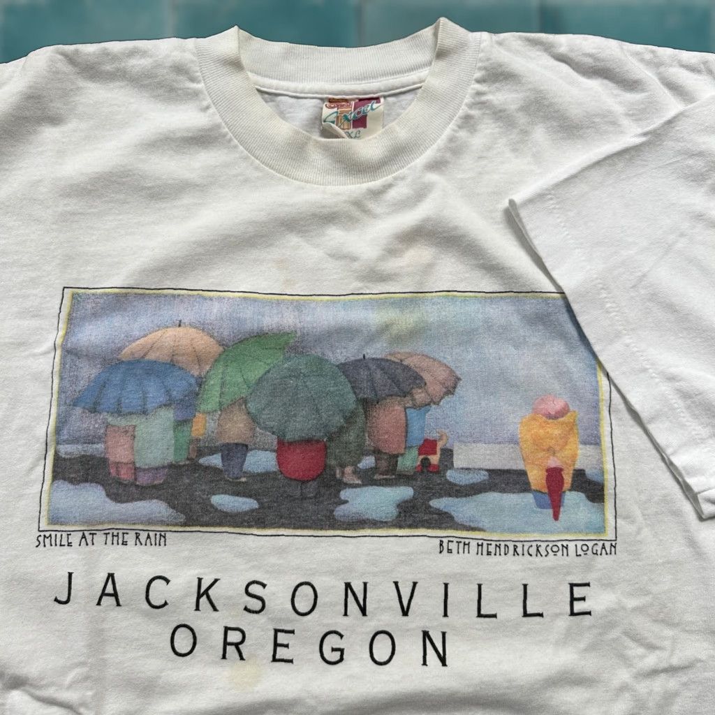Rains Vintage Jacksonville Oregon Smile At Rain T Shirt Beth Logan Art Pdx Umbrella Sad Xl White Men