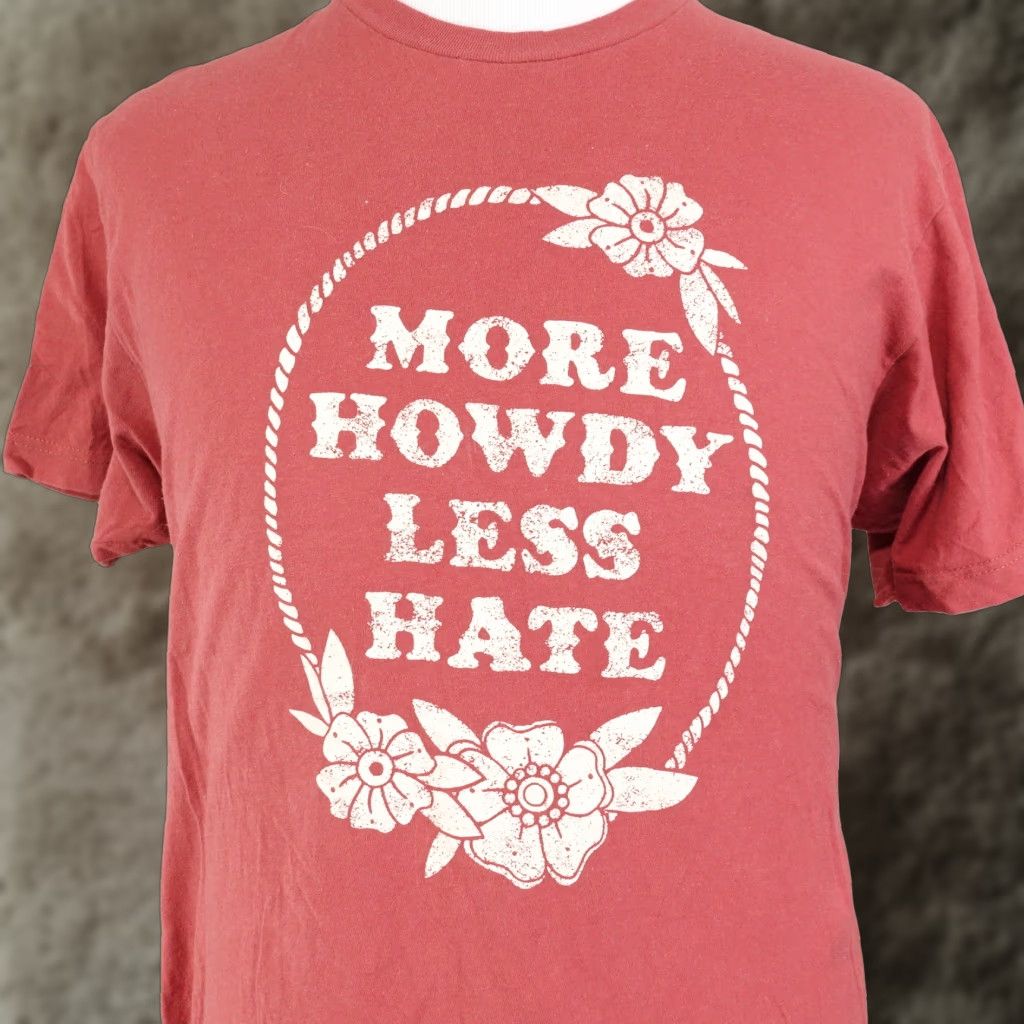 Vintage Ali Dee More Howdy Less Hate Funny Cowboy T Shirt Unisex Adult L Red