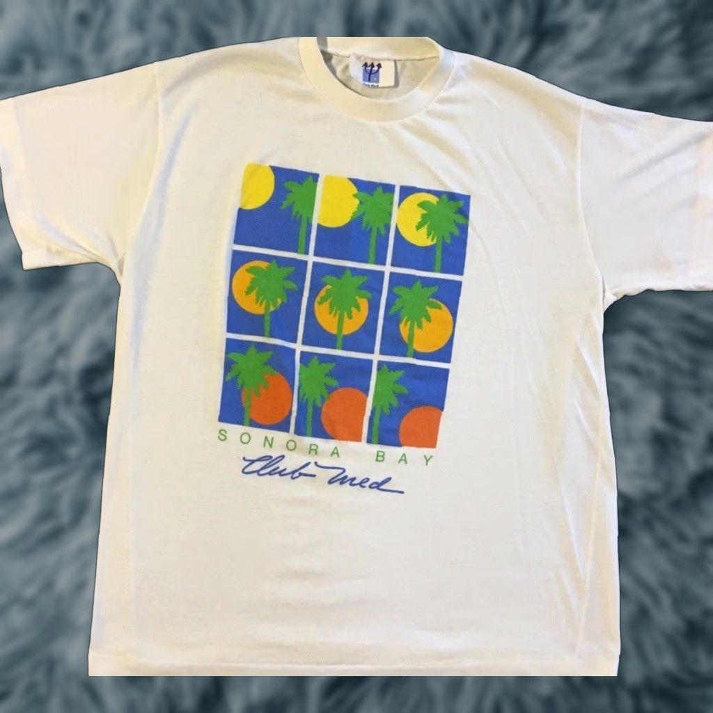 Vintage 90s Club Med Shirt L White Bar Surf Beach Grunge Pop Art Sun Mexico Gotcha St Thomas