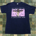 Gildan Vintage Rare Vtg He Died For Me I Live For Him In His Name Jesus Christ T Shirt 2000s L Navy Hoodie, Sweatshirt