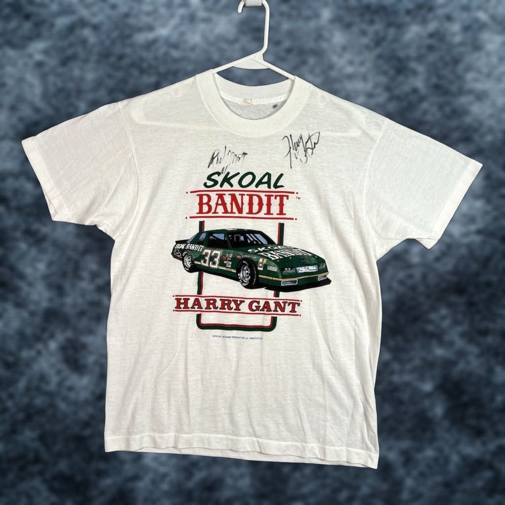 Vintage Skoal Bandit Harry Gant Nascar T Shirt Mens Medium White Graphic Tee 1980s Cotton Bl