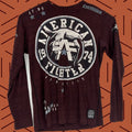 Vintage American Fighter Graphic Long Sleeve Shirt Men Xl Maroon Mma Fall Winter Spring Summ