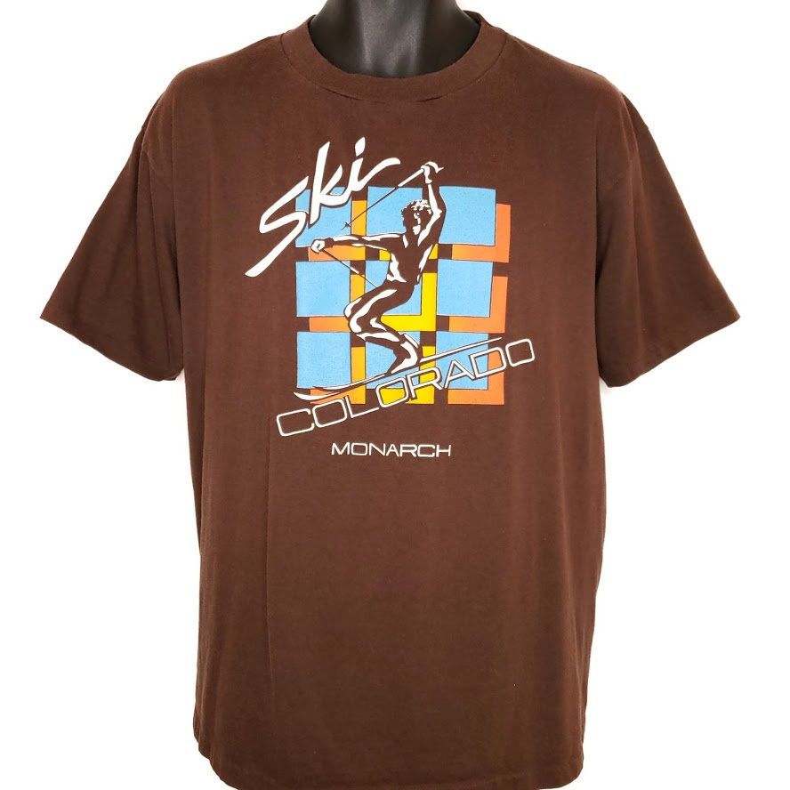 Hanes Ski Monarch Mountain T Shirt Vintage 80s Skiing Colorado