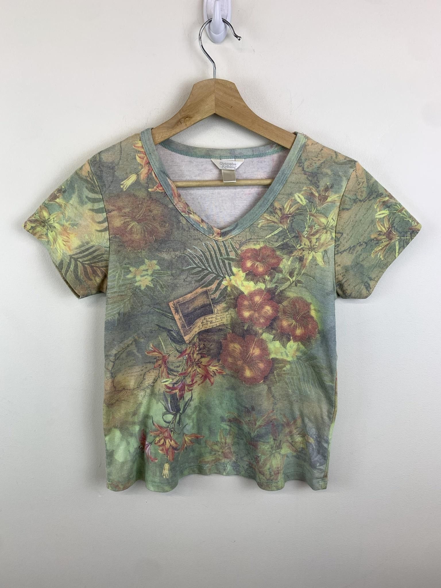 Vintage Floral Shirt Blue Shirt Gift For Her Spring Shirt Gift For Her Mothers Day Size M