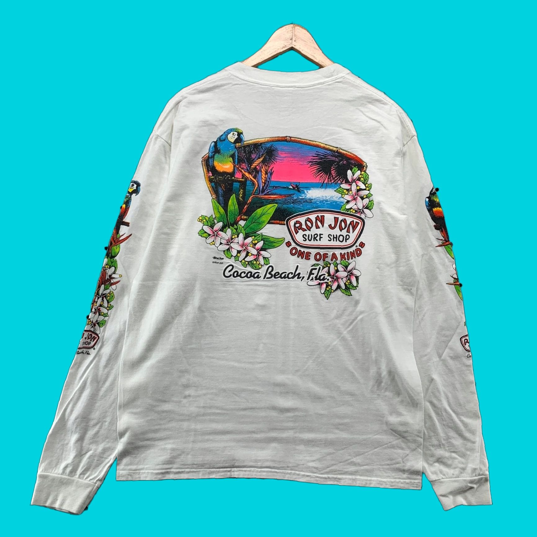 Ron Jon Surf Shop Ron Jon Surf Shop Cocoa Beach Shirt Mens L White Parrot Floral Bird Shirt Men L Wh