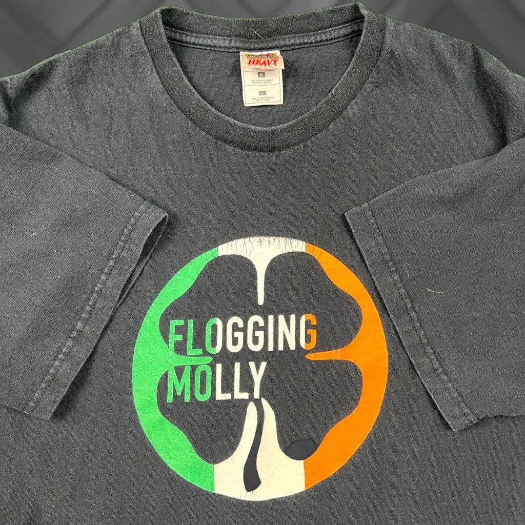 Fruit Of The Loom Vintage Flogging Molly Band T Shirt Mens L Black 90s Y2k Celtic Punk Graphic Crew Hoodie, Sweatshirt