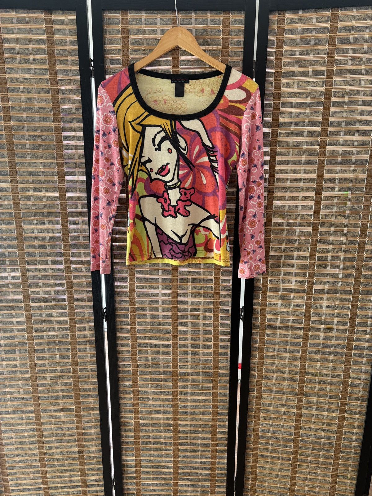 Barcelona Custo Barcelona Y2k Graphic Mesh Long Sleeve Top Psychedelic