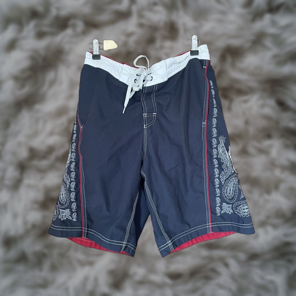 Speedo Mens Bottom Trunks Navy Blue Red Lined Drawstring Elastic Waist Beach Sports Surf M