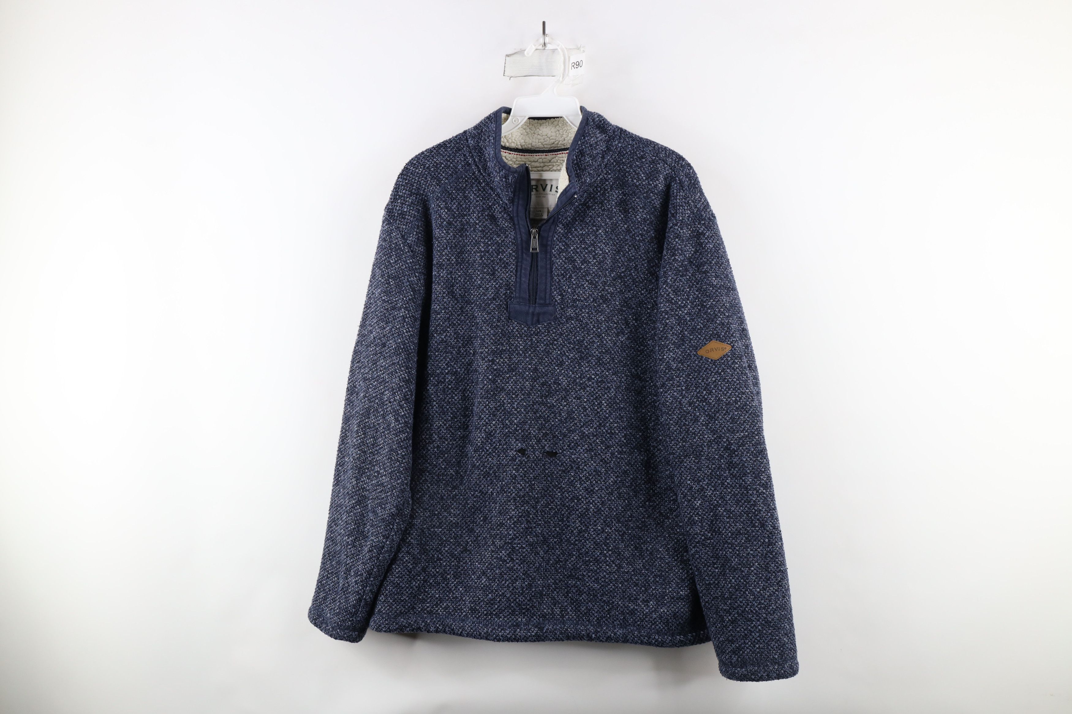 Vintage Orvis Spell Out Deep Pile Fleece Lined Half Zip Sweater