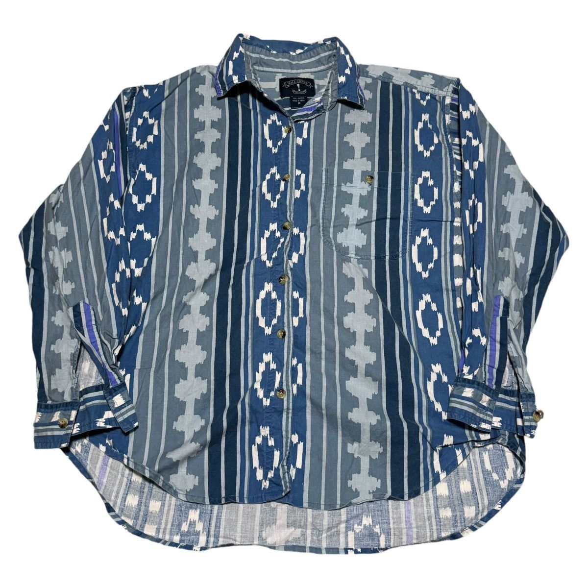 Vintage 90s Solutions Aztec Western Blue Shirt Adult M