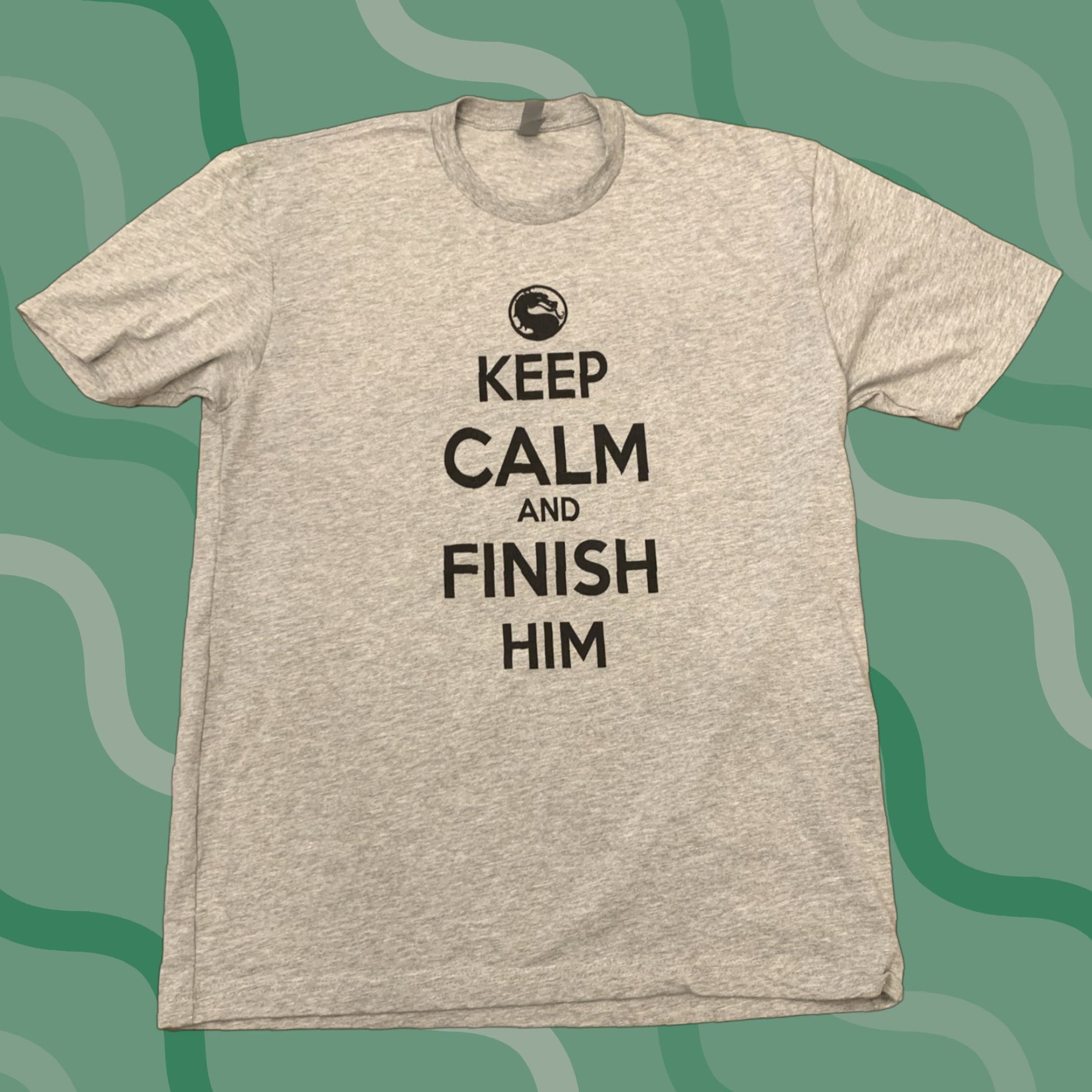 Next Level Mortal Kombat Keep Calm Finish Him T Shirt Adult L Gray Video Games Unisex