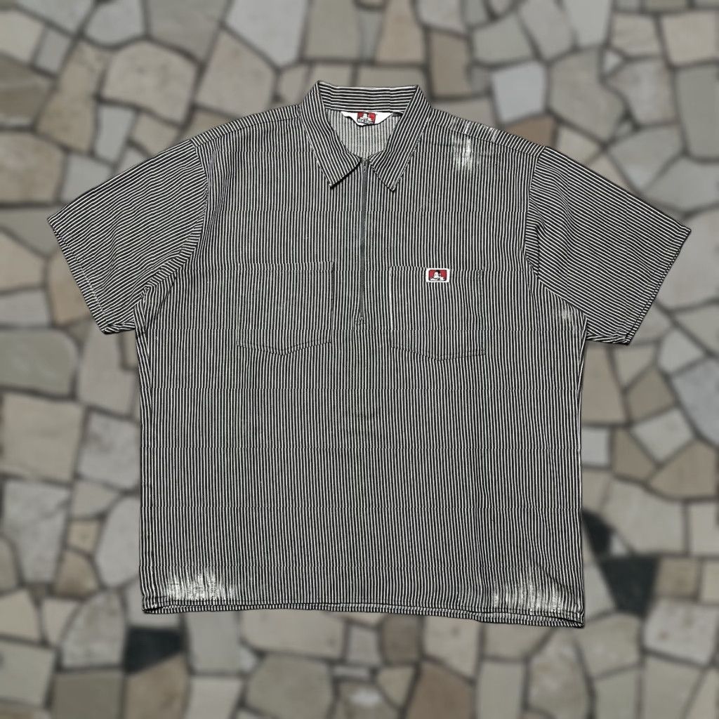 Davis Vintage Ben Davis Quarter Zip Pullover Shirt 1 2 Zip Made In Usa Hickory Xl Gray Men Shirt