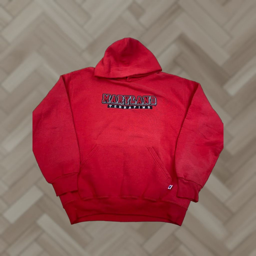 Athletic Vintage Russell Athletic Hoodie Mens S Red Distress Maryland Terrapins Pullover Cre