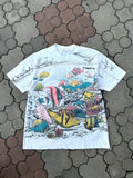 Vintage 90s Hanes Over All Fish Ocean Tee Shirt Streetwear