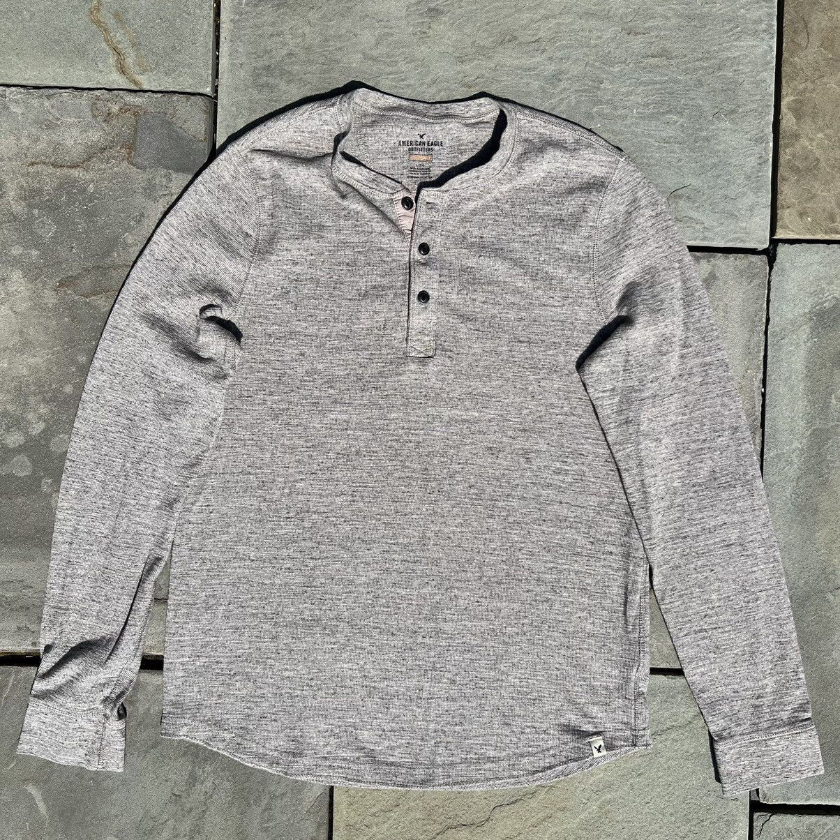 American Eagle Outfitters Grey Heather Waffle Knit Thermal Henley