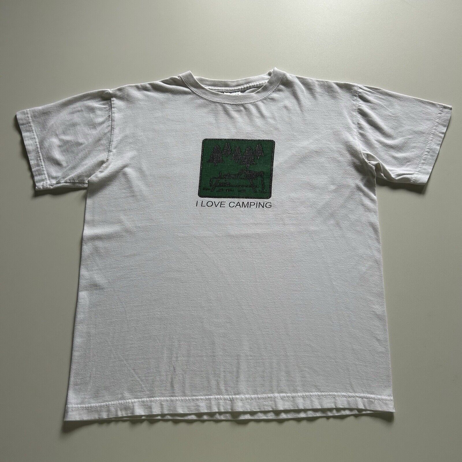 Vintage I Love Camping Throw Up Funny Graphic T Shirt Small