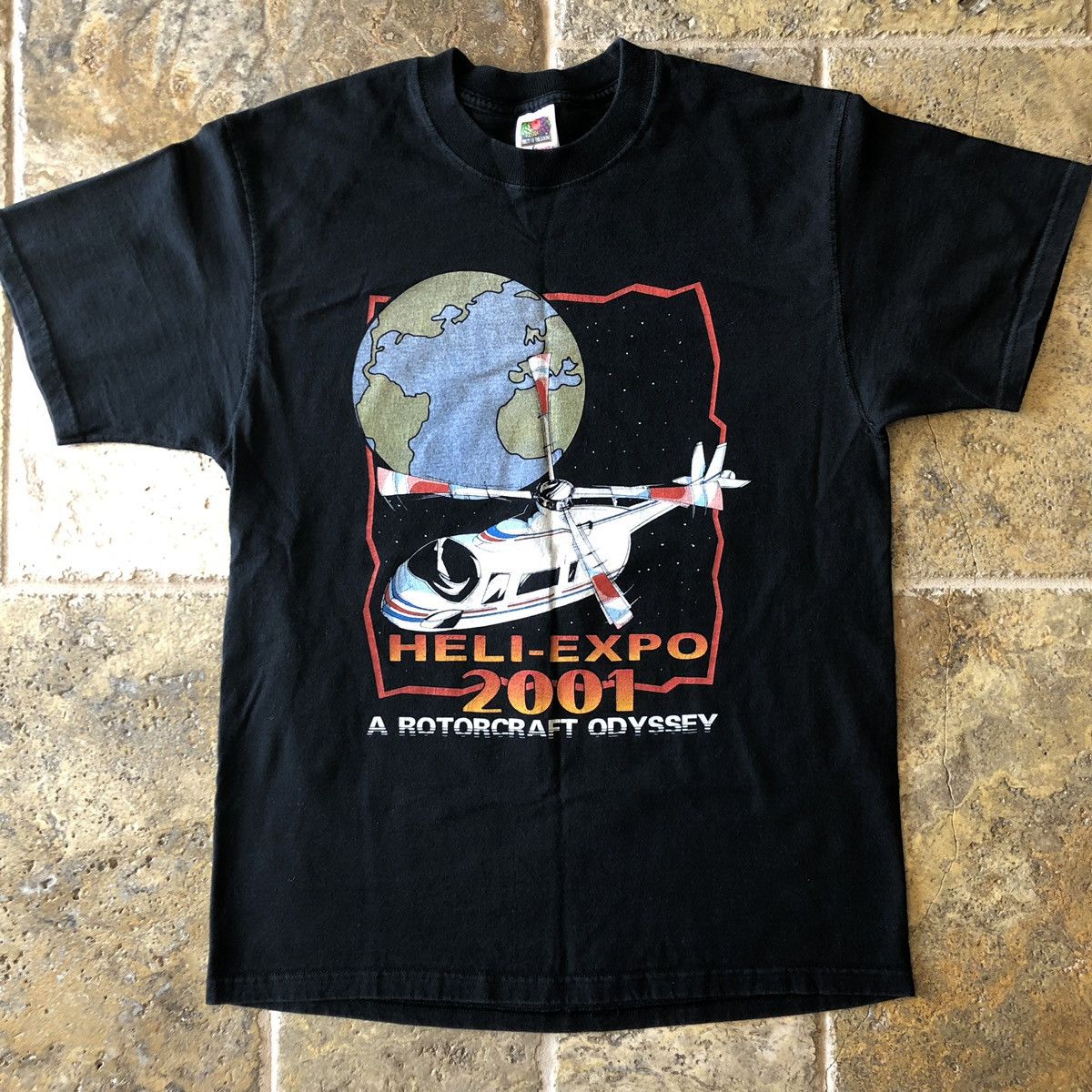 Vintage Heli Expo Trippy Space Helicopter T Shirt