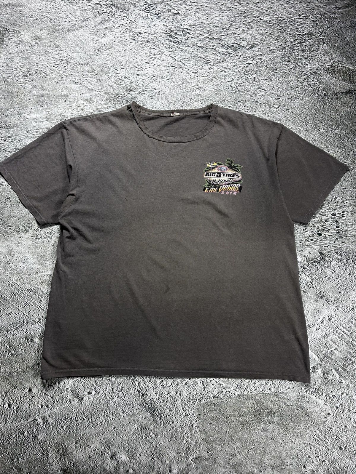 Vintage Trashed T Shirt Anvil Las Vegas Big O Tires 2012