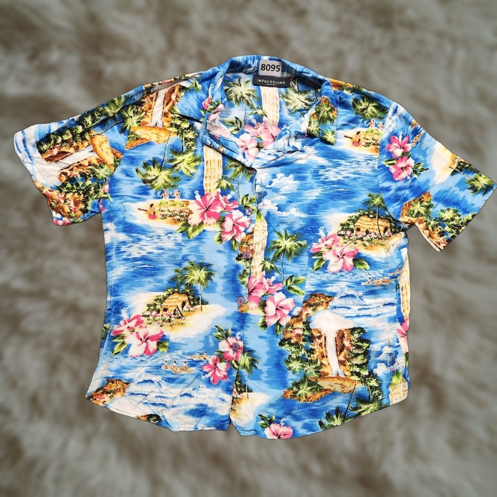Vintage Impressions Hawaiian Shirt Men M Short Sleeve Floral Tropical Beach All Over Print