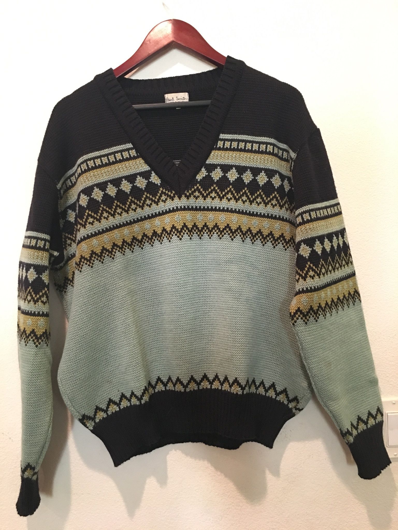 Vintage Paul Smith Navy And Aqua Colors V Neck Holiday Ski Sweater T-Shirts, Hoodie, Sweatshirt | AU16VibeMintTees.com