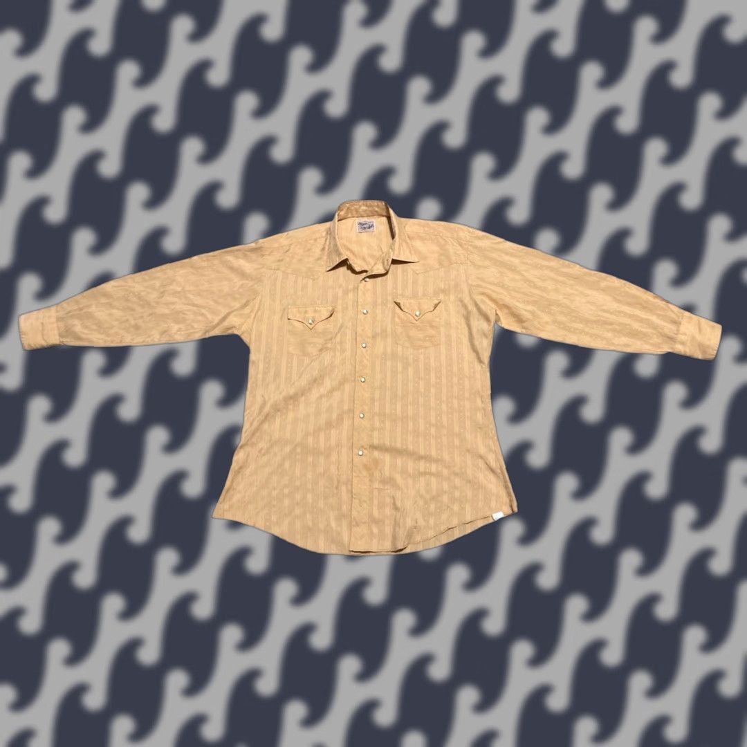 Vintage H Bar C Shirt 70s Mens Xl Ranchwear Pearl Snap Long Tail Peach Usa Made