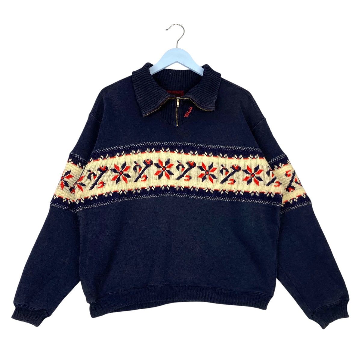 Vintage Chipe Stories Embroidered Quater Zip Sweatshirt