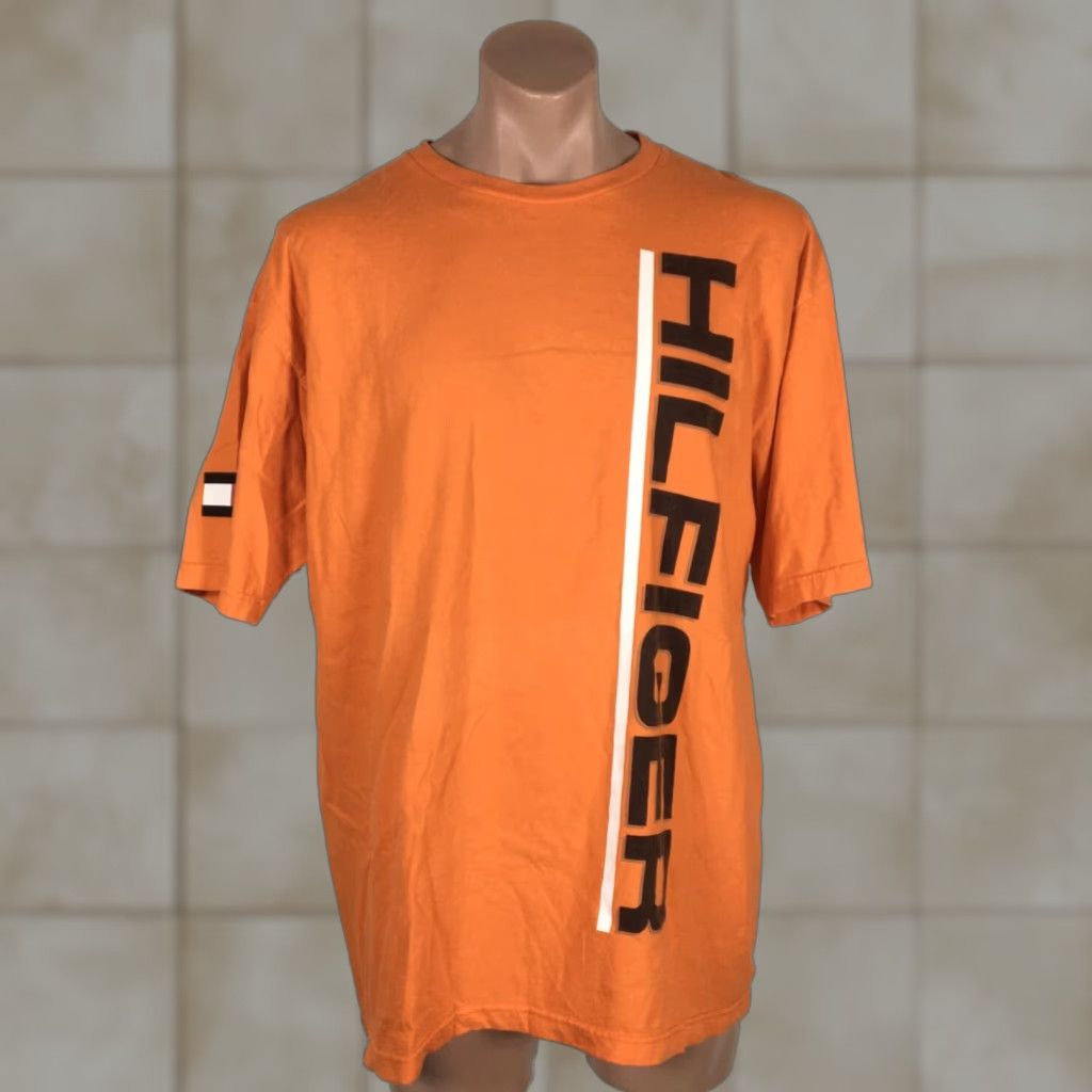 Hilfiger Vintage Tommy Hilfiger Spell Out Xl Orange T Shirt Men 1990s Graphic Tee Short Sleeve