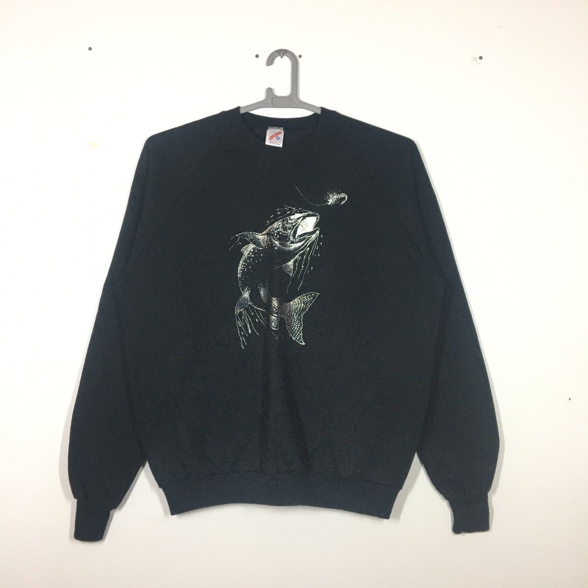 Vintage 90s Jerzees Big Fish Printed Nice Design Sweatshirt