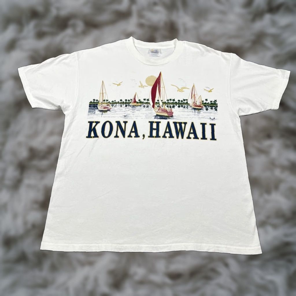Port Company Vintage Kona Hawaii Souvenir Graphic Tee Xl White Vtg 90s Y2k Unisex Port Company T Shi Hoodie, Sweatshirt