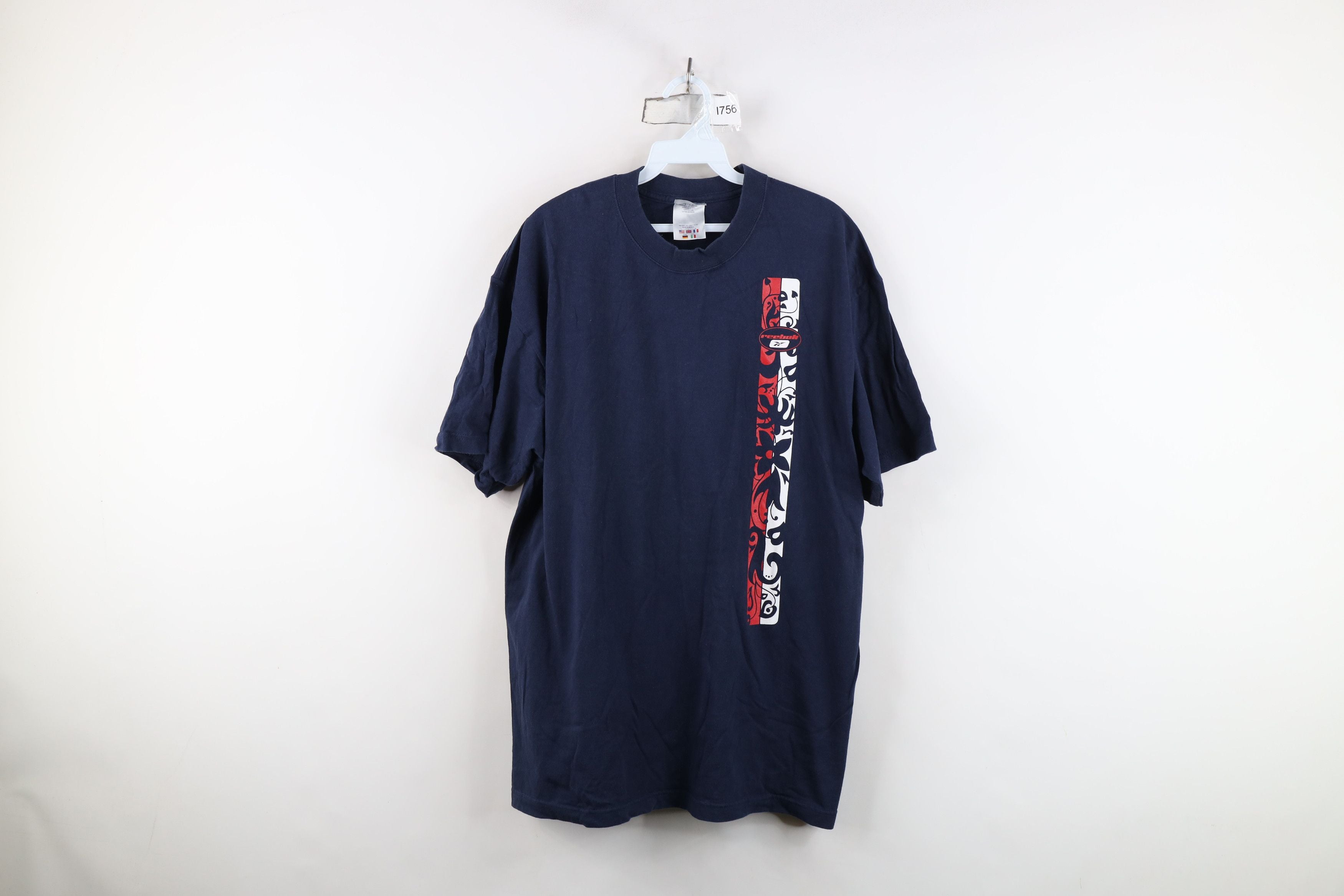 Reebok Vintage 90s Y2k Reebok Spell Tribal Flower T Shirt Navy Blue