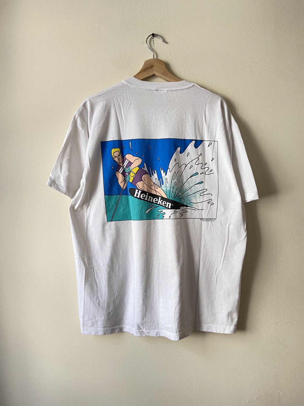 Jerzees X Vintage Vintage 90 S Heineken Beer Art Wake Boarding White Tee Shirt