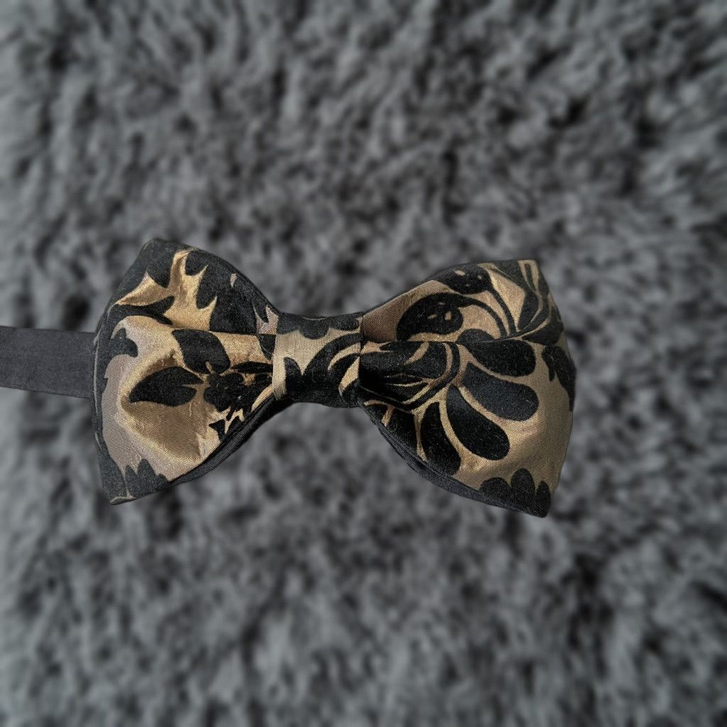 Vintage Handmade Custom Men S Butterfly Bow Tie Black Brocade Pre Tied Adjustable Bow Tie