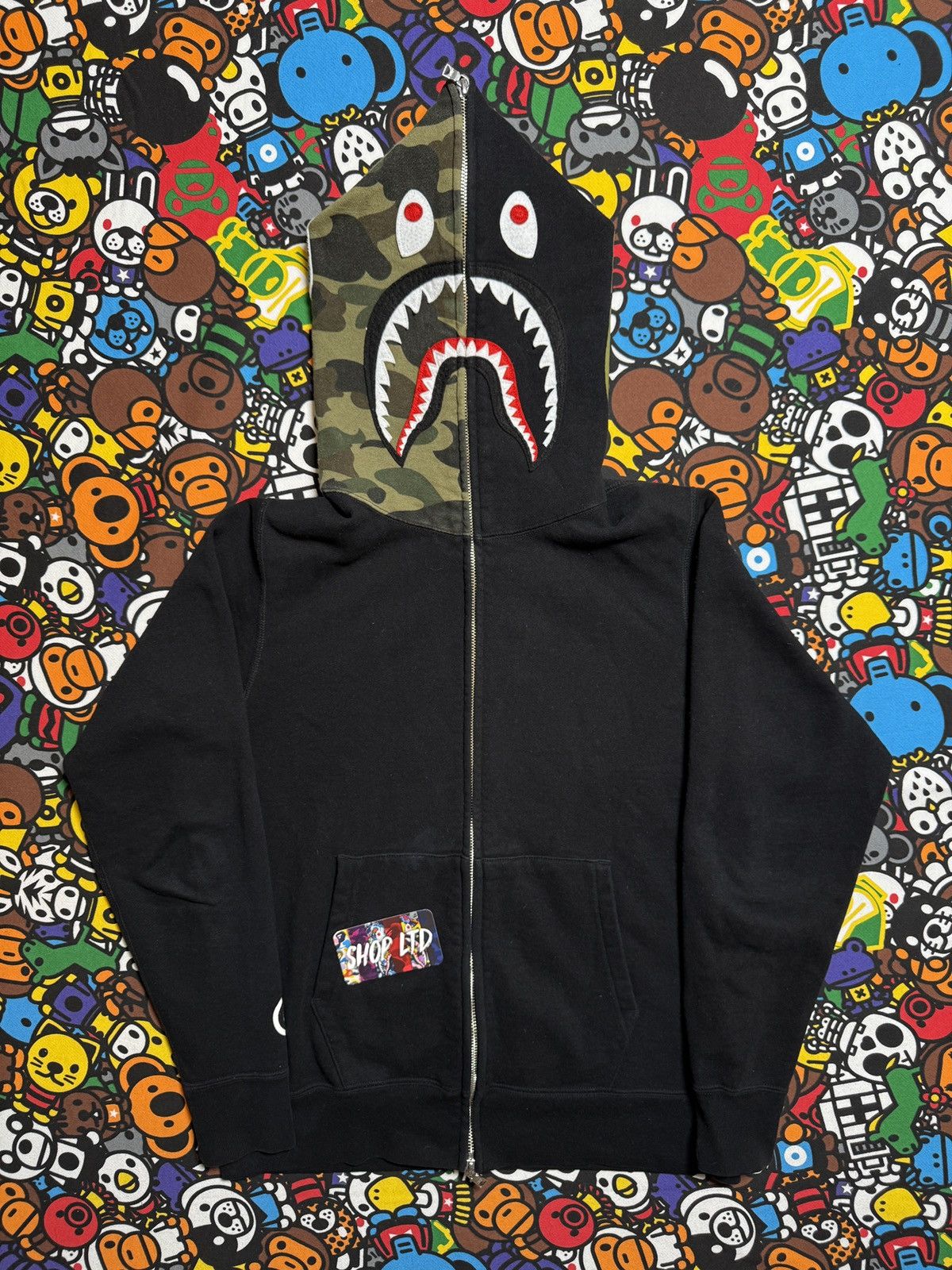 Bape A Bathing Ape Black Green Camo Shark Hoodie T-Shirts, Sweatshirt | FlexRushtees.com