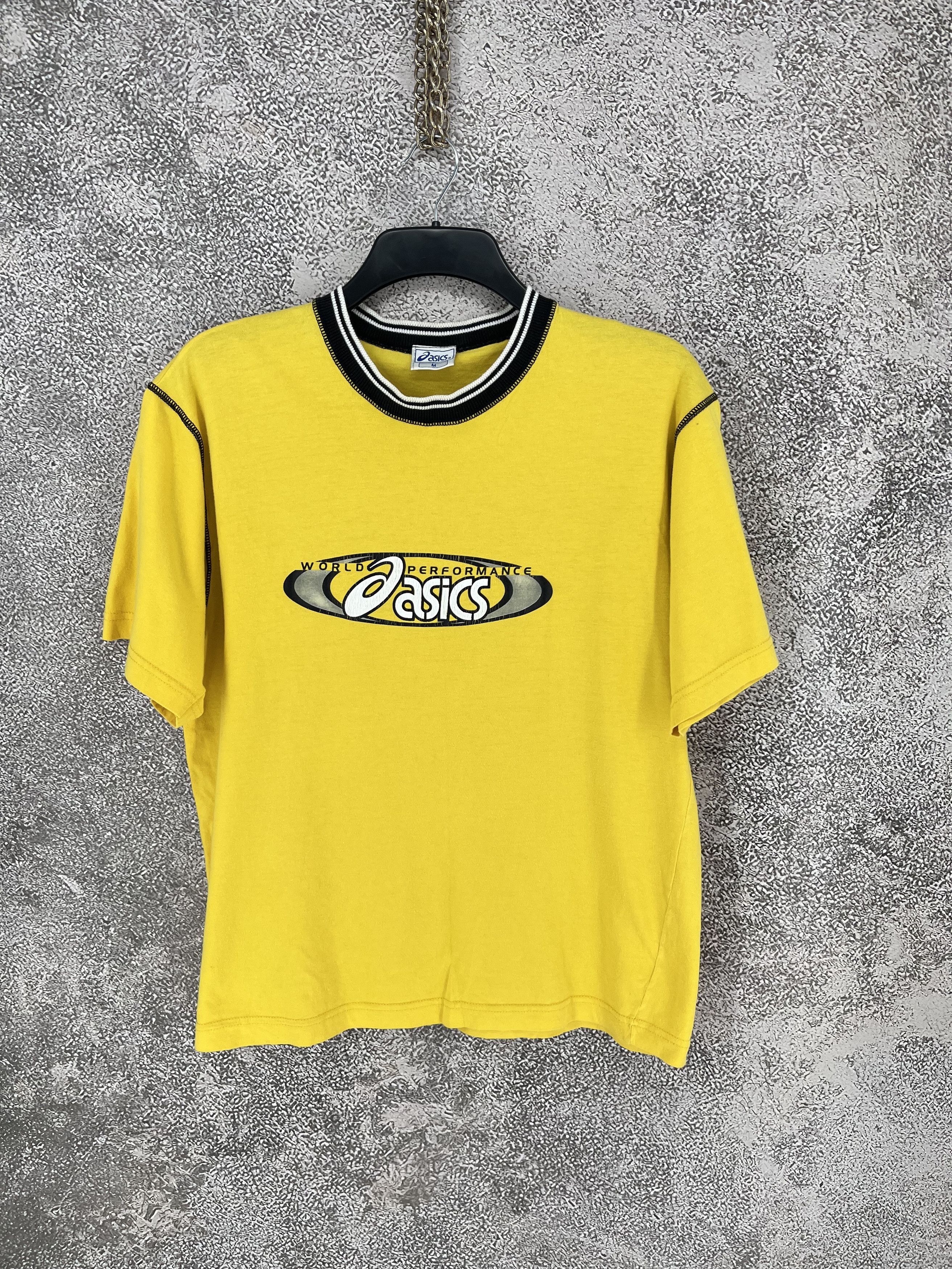 Vintage 1990 Asics Big Logo Yellow Rare T Shirt M Hoodie, Sweatshirt | FlexRushtees.com