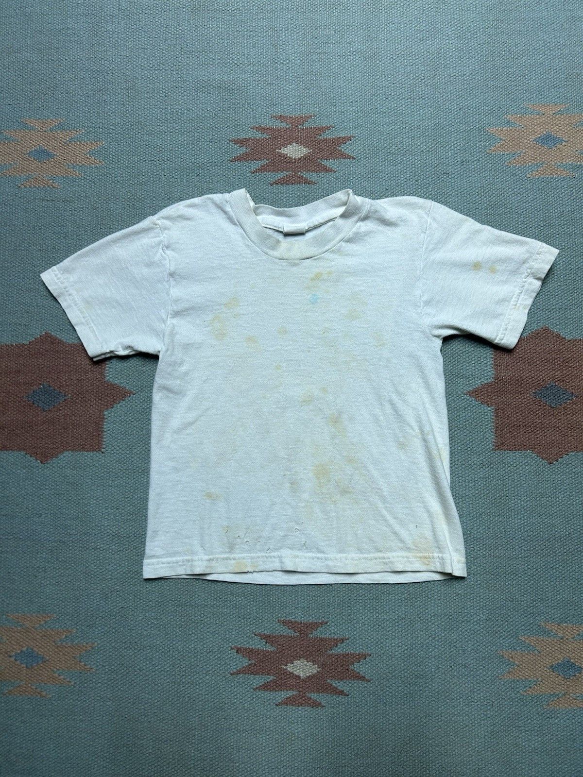 Vintage Vtg Blank White T Shirt Fruit Loom Distress Kids M Baby Tee