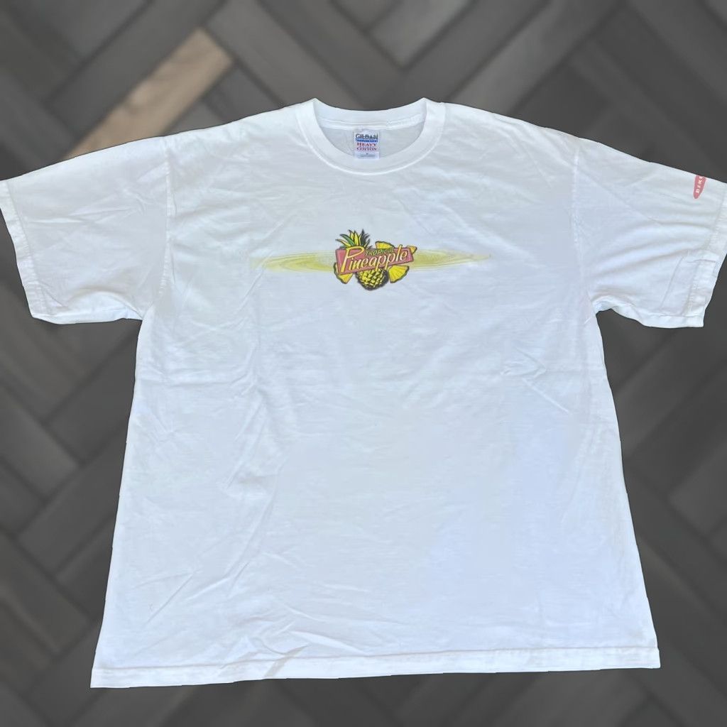 Vtg Gildan T Shirt Mens Xl White Crew Neck Short Sleeve Graphic Print 90s Y2k Beach Pineapple