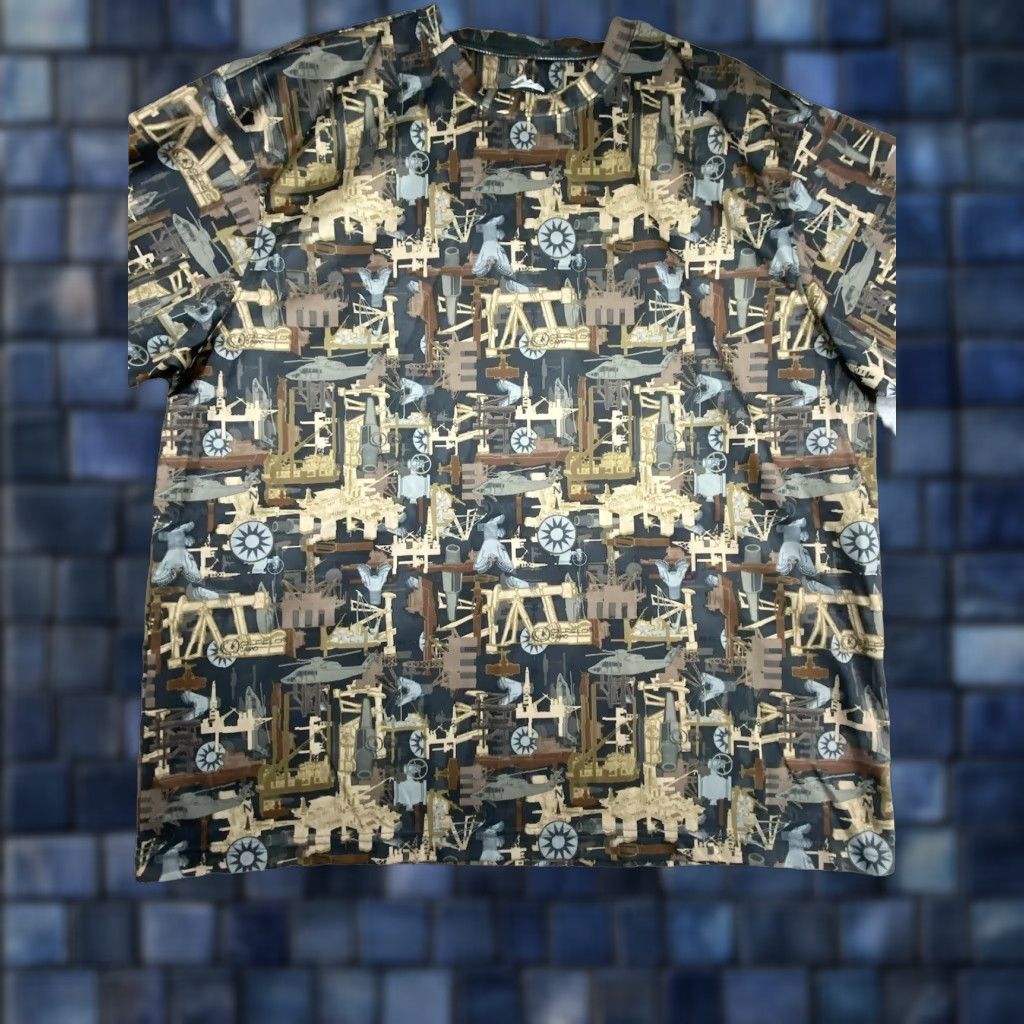 Large Oil Field Rig Camo Drilling Short Sleeve Multicolor