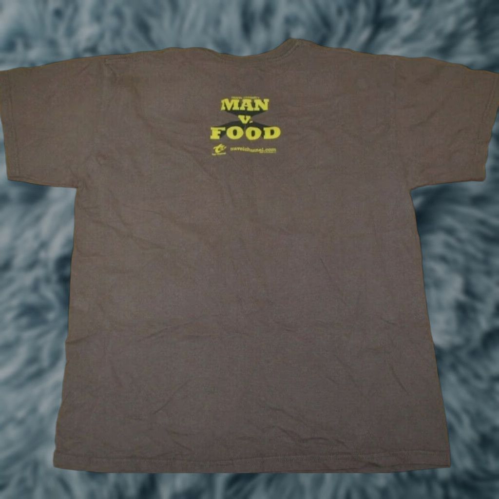 Gildan Vtg Man Vs Food T Shirt Medium Mens Brown Gildan 100 Cotton Travel Channel Tv Food Graphic Te Hoodie, Sweatshirt