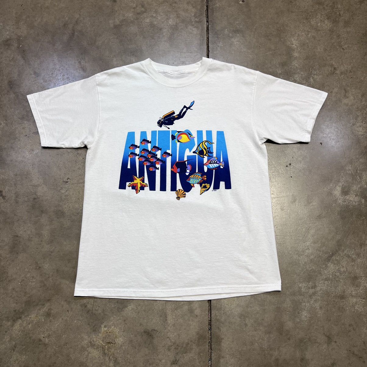 Vintage Antigua Fish Ocean Tourist Souvenir Graphic Tee 90s