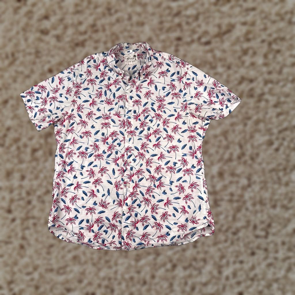 Vintage Goodfellow Co Hawaiian Shirt Men Xl White Floral Slim Fit Cotton Blend