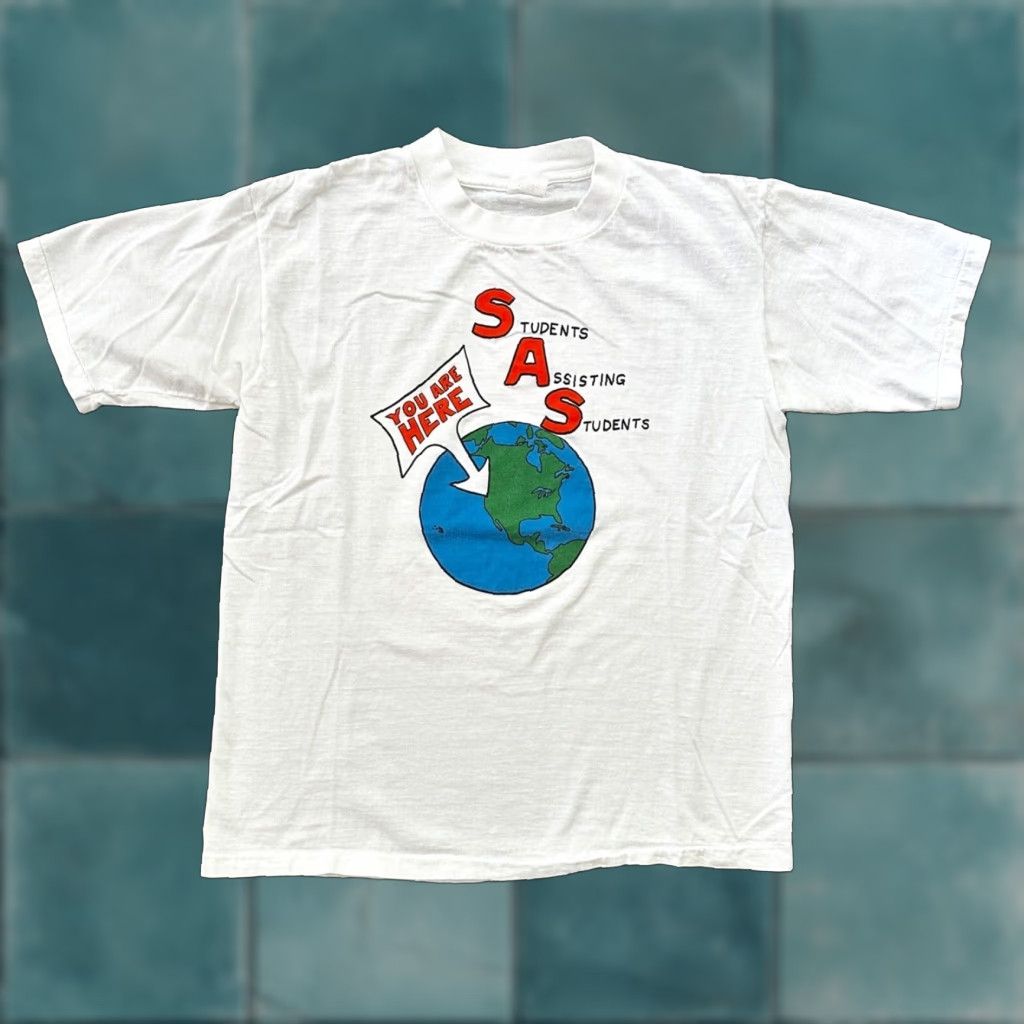 Vintage T Shirt Men Earth Sas Fun Vtg Nasa Planet Solar System Crew Neck Short Sleeve White